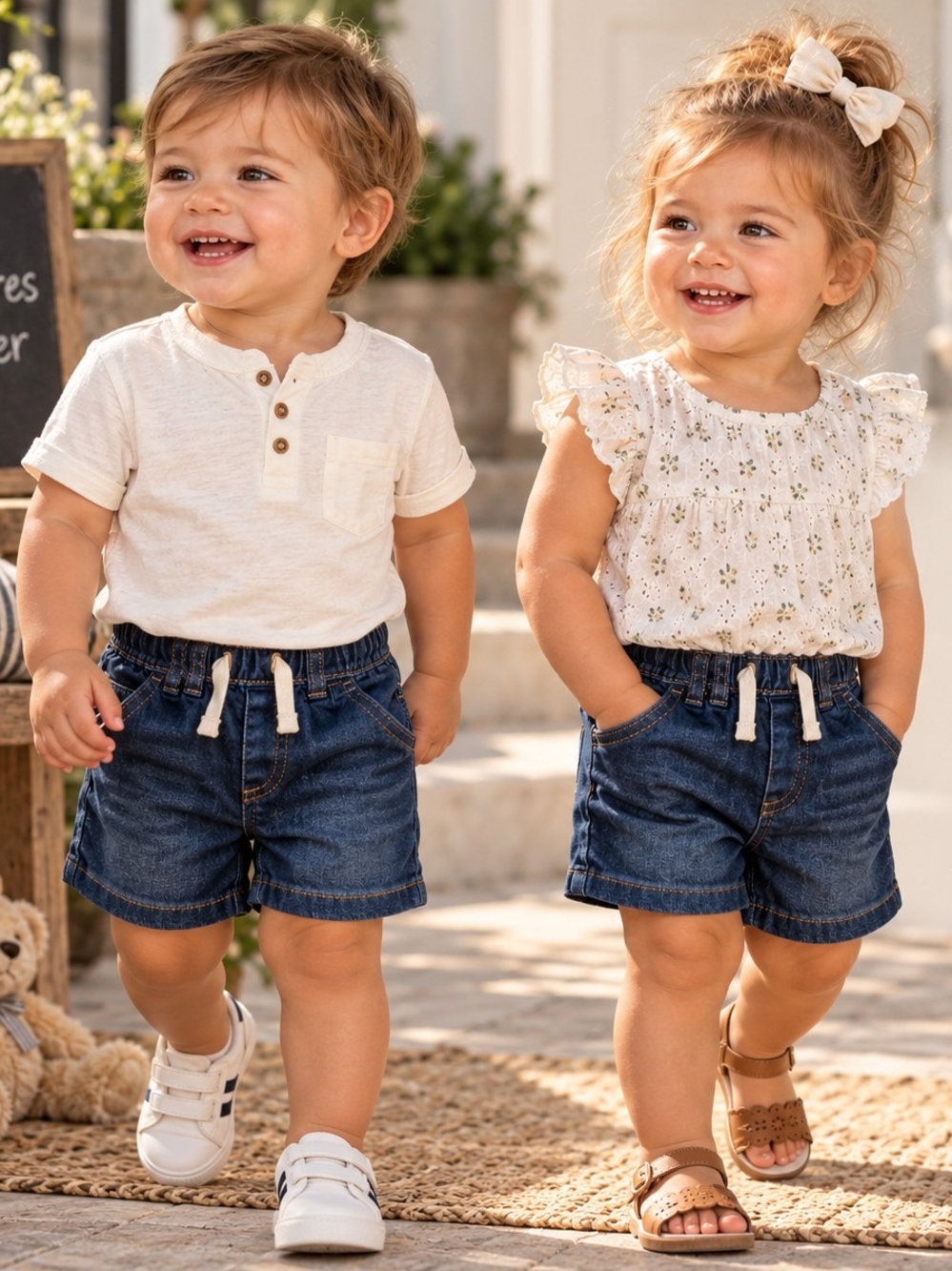 NWT Wonder Nation Dark Wash Denim Pull-On Drawstring Shorts 18M